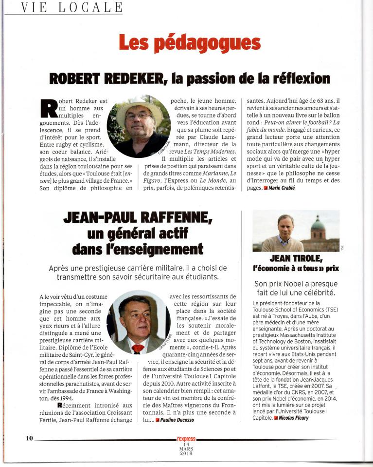 Robert Redeker parmi les trente qui font bouger Toulouse. Texte de Marie Crabié. 